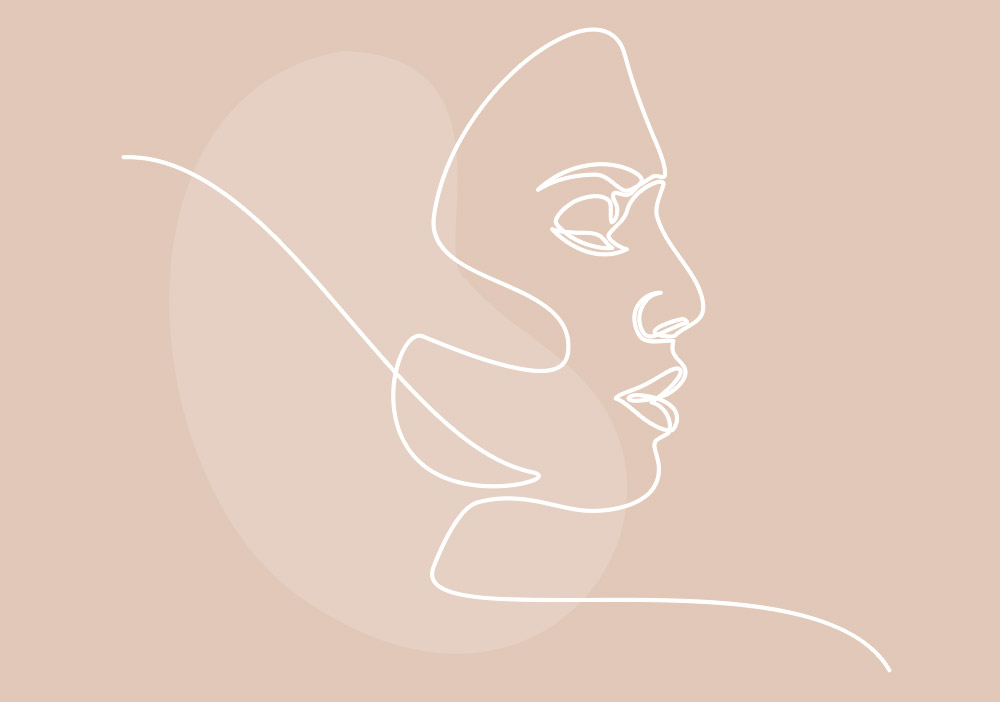Line drawing of the right side of a females face