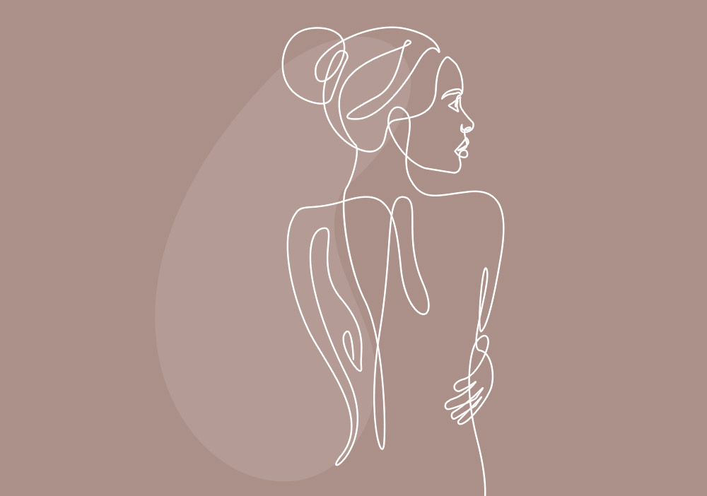 Line drawing of the back view of a female 