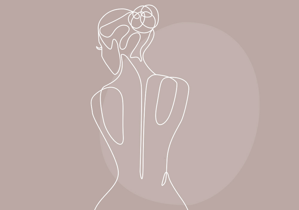A line drawing of a lady's back
