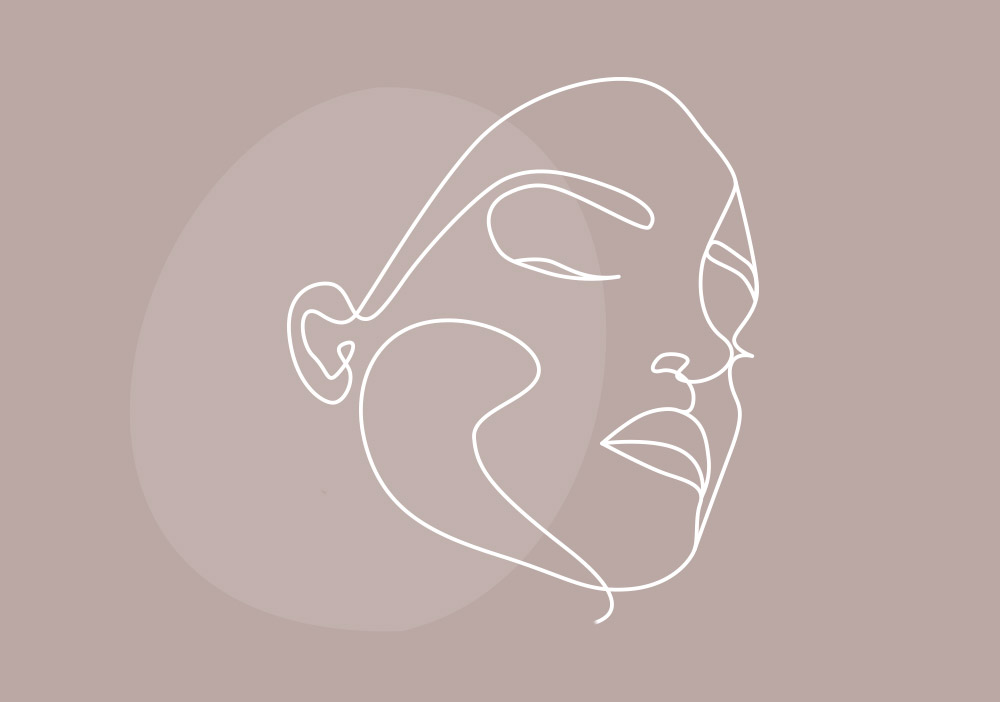 Line drawing of persons face - side view