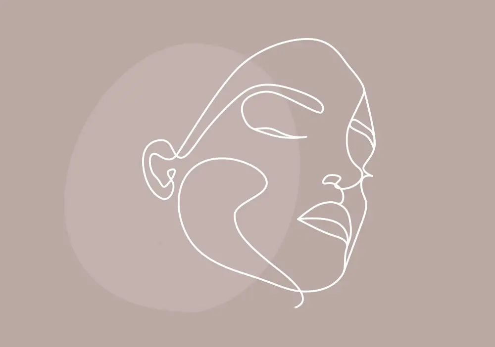 Line drawing of persons face - side view